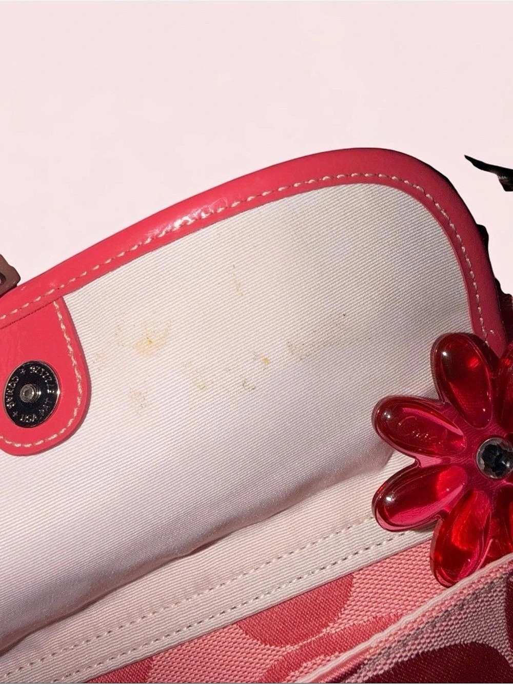Coach Kyra Daisy Signature Crossbody Bag Pink & Red - Picture 5 of 7
